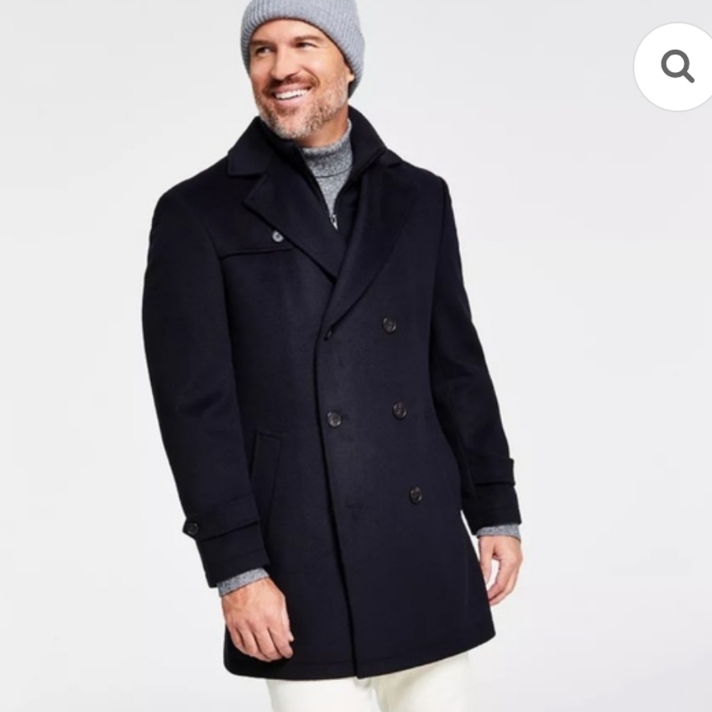 Ralph Lauren Mens  Winter Wool Blend Black Pea Coat for Men 42 R